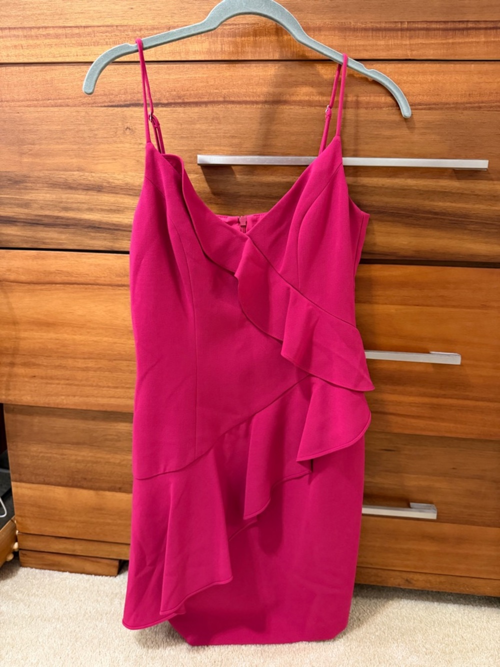 Black Halo Hot Pink Ruffle-Front Mini Dress